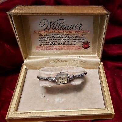 #ad Antique Vtg 14K white Gold womens LONGINES WITTNAUER Ladies Watch w original Box $275.00
