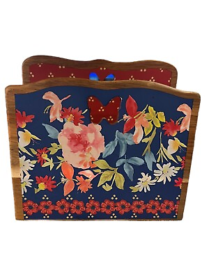 #ad NEW Pioneer Woman Rustic Floral Acacia Wood Napkin Holder $25.00