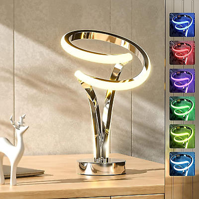 #ad Modern Spiral RGB Table Lamp Touch Dimmable LED Nightstand Lamp 10 Light Modes $77.88