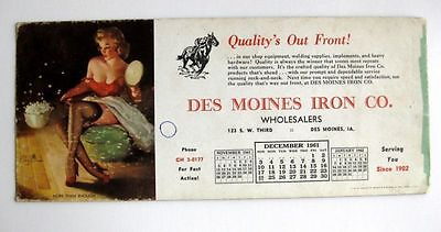 #ad December 1961 Elvgren Pinup Girl Blotter Popcorn Everywhere Des Moines IA $25.50