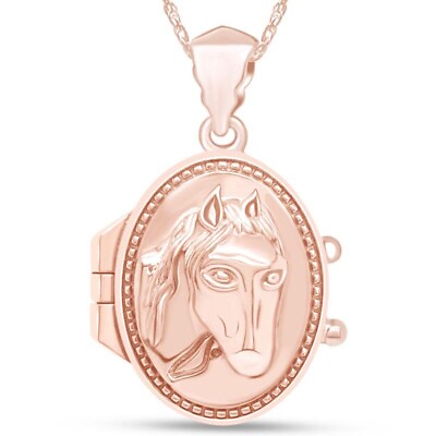 #ad Fashion Horse Portrait Oval Locket Pendant Necklace 14K Rose Gold Plated $232.65