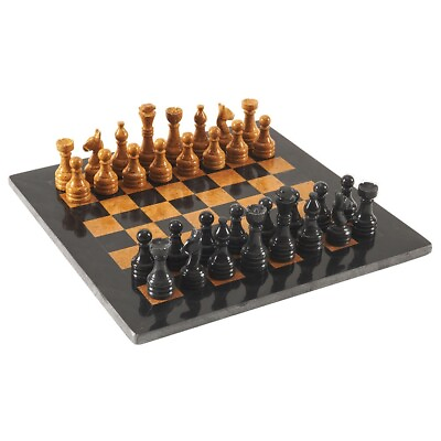#ad 15 Inches Handmade Marble Black amp; Golden Weighted Full Chess Game Set $115.00