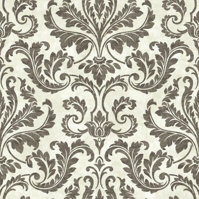 #ad Faded Black Damask on Faux Linen Taupe Background Unpasted Wallpaper ARB67541 $26.79