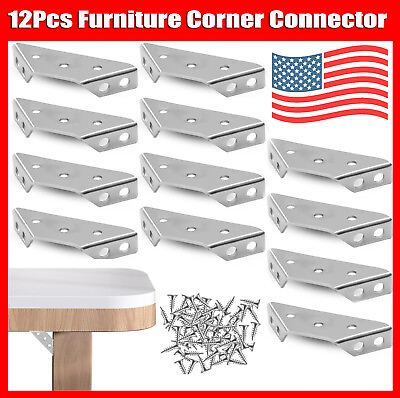 #ad 12Pcs Stainless Steel Universal Furniture Corner Connectors Corner Brace Bracket $10.99