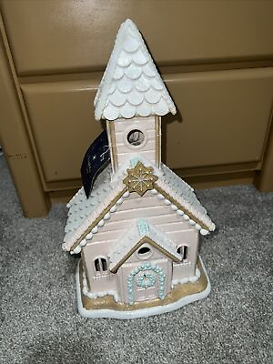 #ad New Pink Victorian Light Up Gingerbread House Chapel Cute W Cupcakes Cashmere $89.99