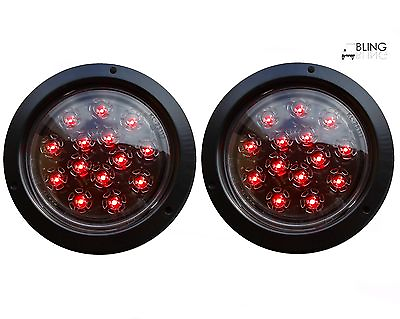 #ad 2 RED ROUND 5quot; Flush Mount STOP TURN LED LIGHT TRUCK TRAILER CLEAR LENS 14 Diode $34.99