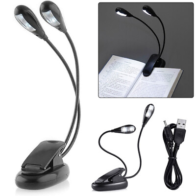 #ad Double Headed Gooseneck Clip on Reading Lamp Desk Night Lights Battery power US $12.69