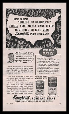 #ad 1950 Campbell#x27;s Pork amp; Beans Cans Double Your Money Back Offer Vintage Print Ad $14.95