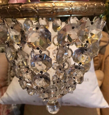 #ad STUNNING ANTIQUE FRENCH CRYSTAL DROPS PRISMS CHANDELIER $275.00