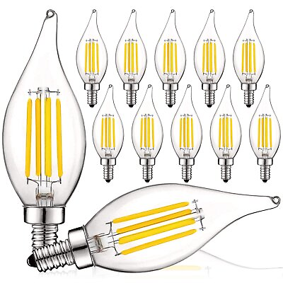 #ad Luxrite Candle LED Bulb 550 Lumens 3500K 5W Dimmable UL E12 Flame Tip 12 Pack $56.95