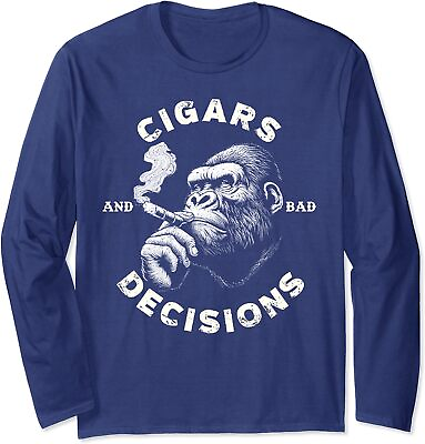 #ad Funny Fun Monkey Cigars And Bad Decisions Gift Long Sleeve Tshirt $22.99