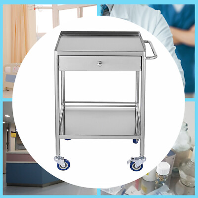 #ad Dental Medical Cart Stainless Steel Mobile Rolling Cart Trolley Single Drawer $146.63