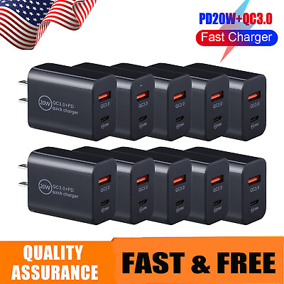 #ad Lot PD20W QC3.0 USB Type C Dual Port Fast Quick Wall Plug Charger Phone Adapter $32.50