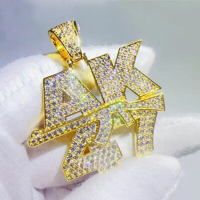 #ad 2 CT Natural Moissanite Initial quot;AK47quot; With Gun Pendant 14K Yellow Gold Plated $224.99