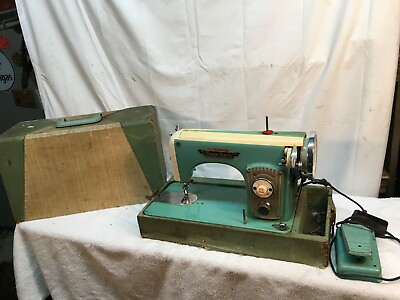 #ad Vintage 1940s Electric Sewing Machine Home Maker With Wood Travel Case Working $157.50