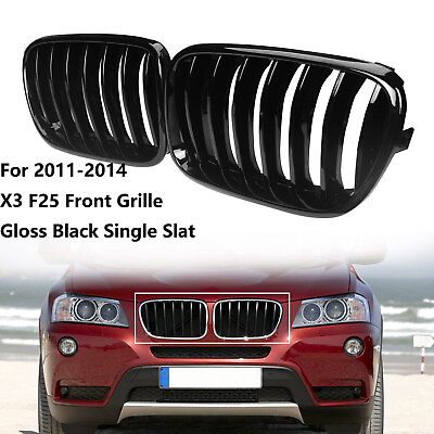 #ad For BMW X3 F25 2011 2014 Gloss Black Front Kidney Grille Single Slat $33.99
