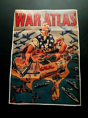 #ad 1941 WW2 USA AMERICA WAR ATLAS TANK GUNS AIRCRAFT WARSHIP MAPS PROPAGANDA POSTER $24.99