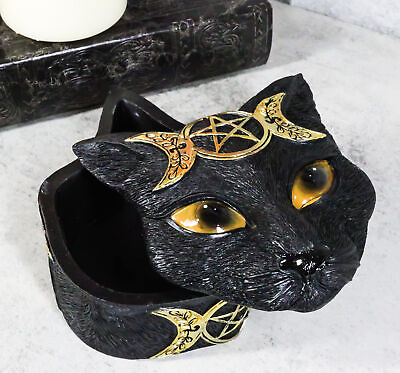 #ad Wicca Magic Black Cat With Triple Moon Goddess Symbol Decorative Jewelry Box $20.99