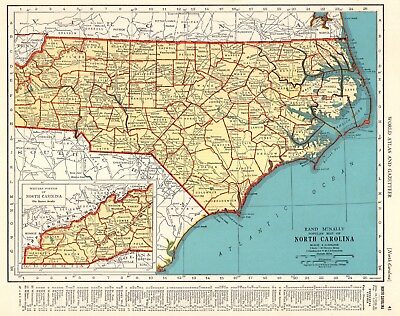#ad 1942 Antique NORTH CAROLINA State Map of North Carolina Wall Decor 523 $16.16
