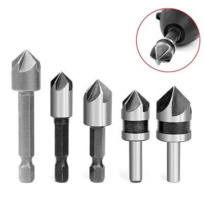 #ad 5PCS Industrial 5 Flutes 82 Degree Countersink Drill Bit Set Wood Metal Working $7.99