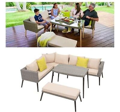 #ad ANSCHAUN Outdoor Sectional With Dining Table Patio Furniture Set Rattan $332.99
