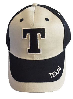 #ad Texas Baseball Cap Adjustable Embroidered Two Tone Black amp; Beige By Eagle Crest $23.95