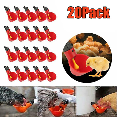 #ad 20 PCS Automatic Water Cups Poultry Drinker Waterer Chicken Ducks Quail Drinking $9.90