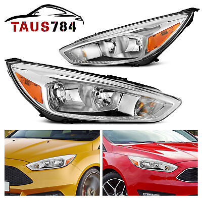 #ad Pair For 2015 2018 Ford Focus Headlights Assembly Lamps LeftRight Chrome Amber $92.70