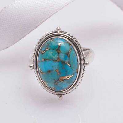 #ad Blue Copper Turquoise Ring 925 Sterling Silver Band Ring Handmade Jewelry GHY20 $14.02