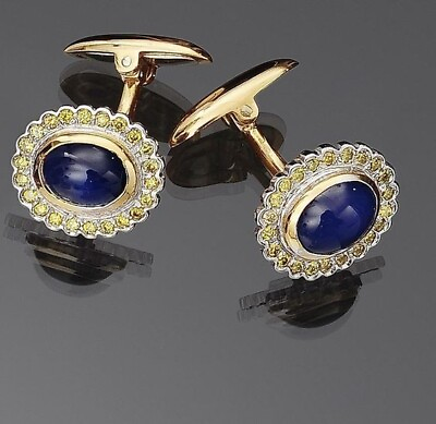 #ad Lab Blue Sapphire Cufflinks 925 Sterling Silver Vintage Style Genuine Jewelry $302.60