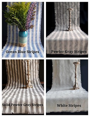 #ad Natural Rustic Linen Table Runner Stripes Fringe Edge 14.5quot; x 108quot; or 19quot; x 108quot; $16.99