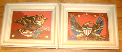 #ad Antique Patriots Wall Art 2 Paint by Number Paintings Americian Eagles US Shield $61.35