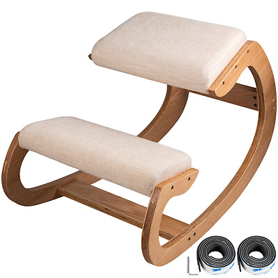 #ad VEVOR Ergonomic Kneeling Chair bentwood Stool Strengthen Muscles Furniture White $65.26