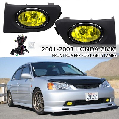 #ad For 2001 2002 2003 Honda Civic Yellow Lens Front Bumper Fog Lights Lamps 2PCS $31.57