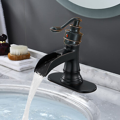 #ad Oil Rubbed Bronze Bathroom Sink Faucet Vanity Waterfall Single Handle Deck Mount $42.00