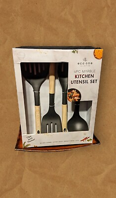 #ad New ECO ONE Collection 4 Piece MARBLE Kitchen Utensil Set Heavy Duty Spatula Set $29.99