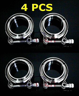 #ad 4PC 2inch V band clamp amp; 2” Stainless Male Female Flange Kit exhaust downpipes $53.90