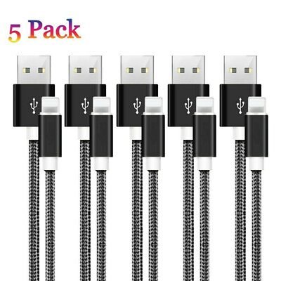 #ad 5 Pack Braided Fast Charging Cable For iPhone 14 13 12 XR 8 7 Charger Cord 10FT $9.98