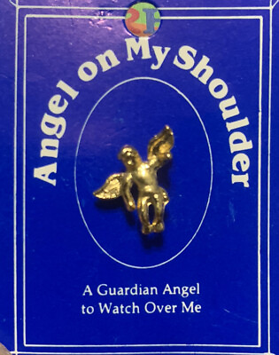 #ad Guardian Angel Gold Tone Lapel Tac Pin Cherub Shoulder Protection Pin $3.99