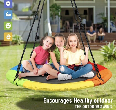 #ad 700Lbs Tree Swing for Kids 40quot; Large Round Outdoor Saucer Swing Adjustable Rope $52.99