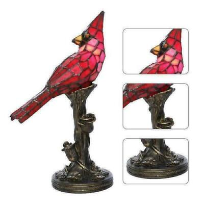 #ad Bird Table Lamp Tiffany Style Red Cardinal Stained Glass Accent Light Gift $28.00