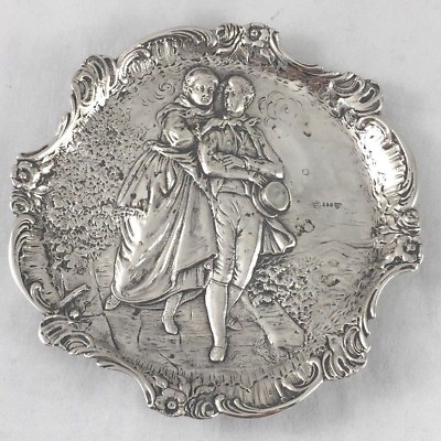 #ad German 800 Sterling Figural Country Scene Footed Tray 5quot; x 5quot; $249.99