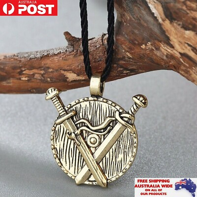 #ad Double Sword Necklace Rope Pendant Viking Antique Punk Fashion Jewellery Men AU $10.95