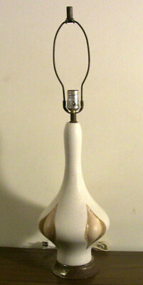 #ad Vintage Mid Century Table Lamp Pottery Ceramic 60s Genie Bottle White Peach 2of2 $89.78