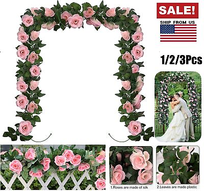 #ad Garland Wall Artificial Hanging Rose Flower Vine Deep Pink Wedding Decor 7.5 Ft $8.99