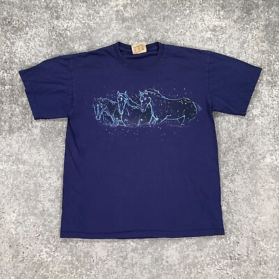 #ad VTG Horse Shirt Mens Medium M Blue Constellation Mystic Celestial Space USA Made $19.98