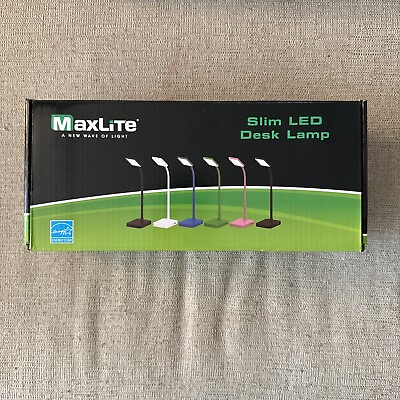 #ad MaxLite Slim LED Desk Lamp White USB 2.0 Port Touch On Off Adjustable Neck New $15.00