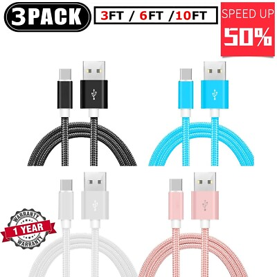 #ad 3 Pack Braided USB C Type C Fast Charging Data SYNC Charger Cable Cord 3 6 10FT $7.49