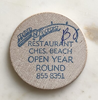 #ad Vintage Rod n Reel Restaurant Wooden Nickel Chesapeake Beach Maryland Pre 1997 $13.00