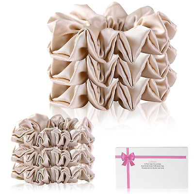 #ad Silk Satin Scrunchies for Women 6 Pack Assortment Sizes Soft Stylish Silk Hair $14.78